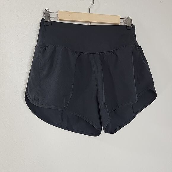 Women’s Black Athletic Running Shorts Medium High Waist Zip Pocket Lined - Picture 2 of 5